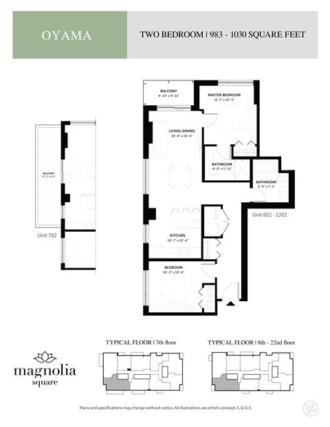a floor plan of two bedrooms and a bathroom with a balcony